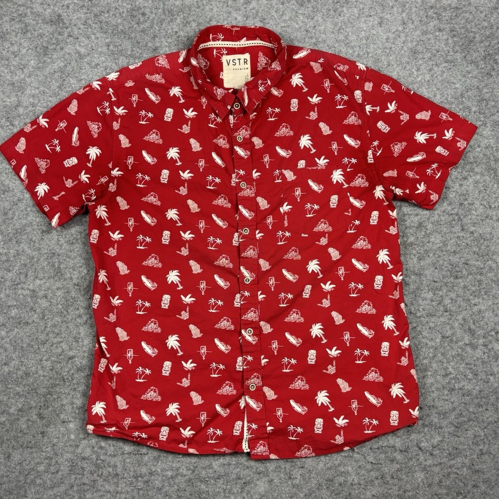 VSTR Premium Short Sleeve Button Up Shirt Mens XL red Hawaiian AOP Beach‎